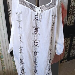 Ellos White Tunic with Brown Embroidery Size 6X